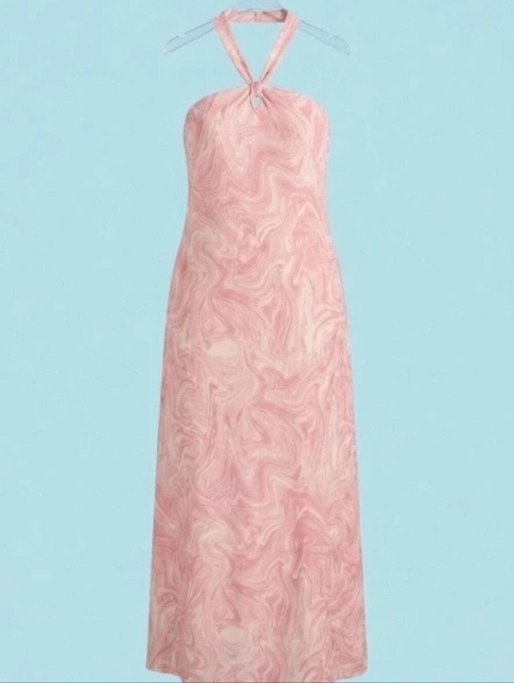 Pink Marble Swirl Twist Halter Maxi Dress Plus Size 1X Boho Boutique
